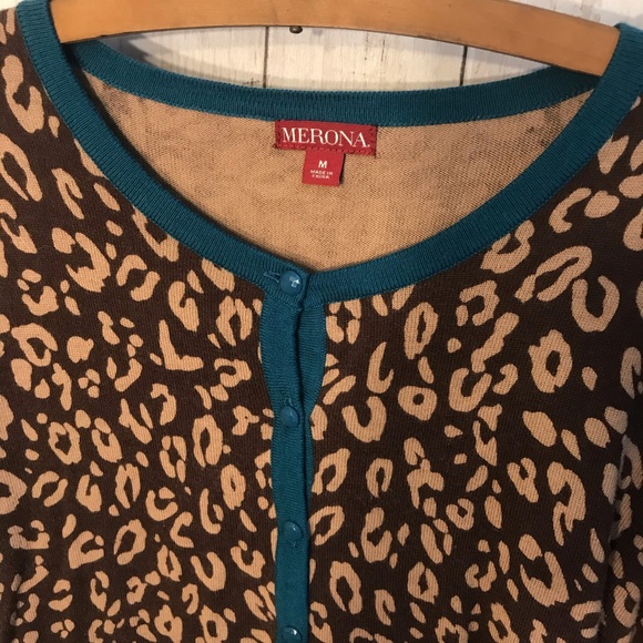 Merona Cheetah Print And Blue Cardigan Size M - Picture 4 of 7